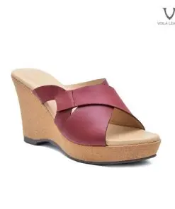 Wedges Kulit Asli Voila Charlotte Maroon