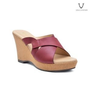 Wedges Kulit Asli Voila Charlotte Maroon