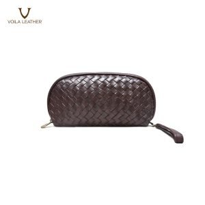 Genuine Leather Ethnic Woven Pouch Voila Malikha Brown 1