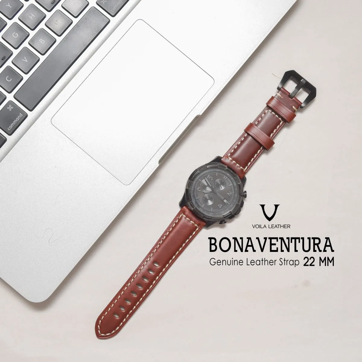 Voila Bonaventura Genuine Leather Quick Release All Watch 22mm Strap Brown