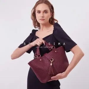 Tas Anyam Kulit Voila Bellisima Maroon Medium (11)