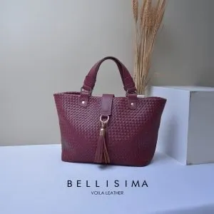 Tas Anyam Kulit Voila Bellisima Maroon Medium (2)