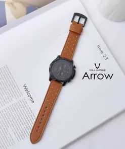 Voila Arrow Genuine Leather Unisex Strap for Smart Watch 22 mm Brown