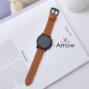 Voila Arrow Genuine Leather Unisex Strap for Smart Watch 22 mm Brown