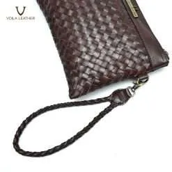 Etnik Handmade Anyam Kulit Asli Pouch Voila Cadhna Brown 3