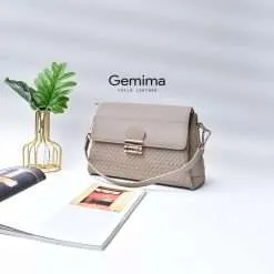 Medium Tote Selempang Anyam Kulit Asli Voila Gemima Nude