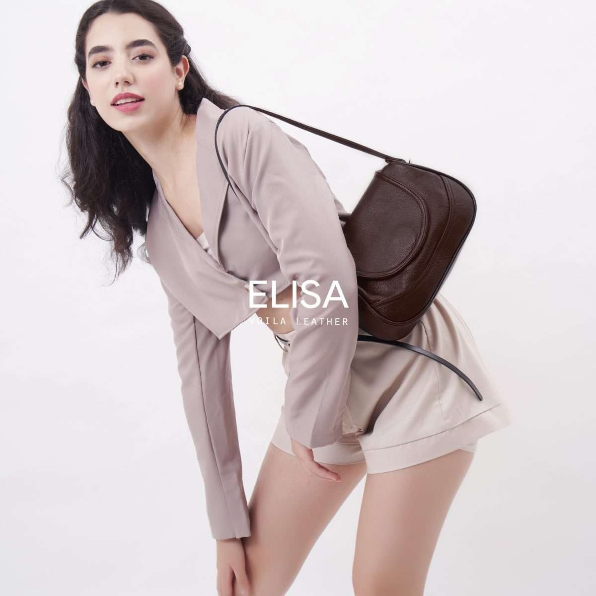 Medium Tote Selempang Kulit Asli Voila Elisa Dark Brown