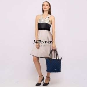 Tote Basic Premium Nylon Leather Voila Milkyway Blue Navy