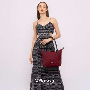 Tote Basic Premium Nylon Leather Voila Milkyway Maroon