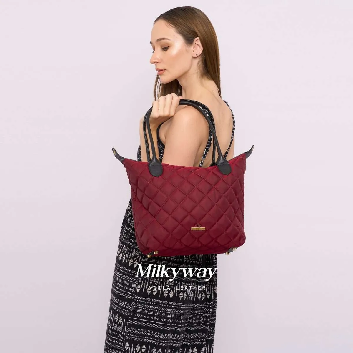 Tote Basic Premium Nylon Leather Voila Milkyway Maroon