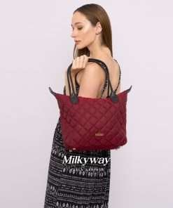 Tote Basic Premium Nylon Leather Voila Milkyway Maroon