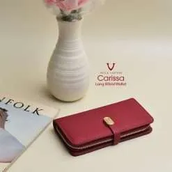 Long Bifold Genuine Leather Women's Wallet Voila Carissa Hijau Red